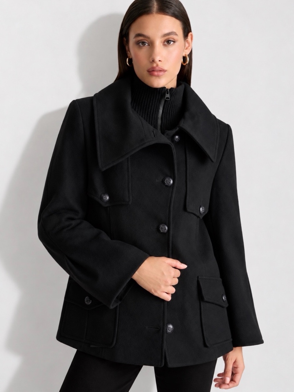 MACKAGE Sabine Black Wool Military Utility Peacoat Jacket Size L